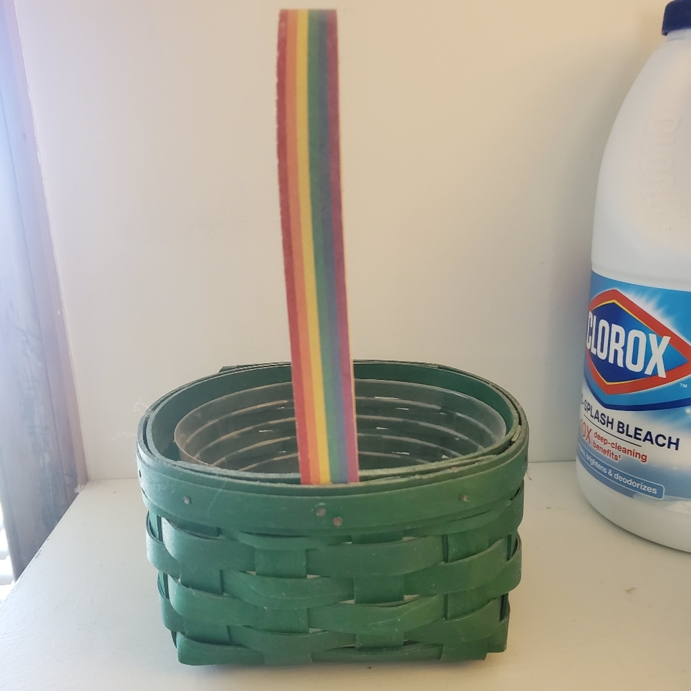 Longaberger Green Woven Basket with Rainbow Handle. St Pattys Day.